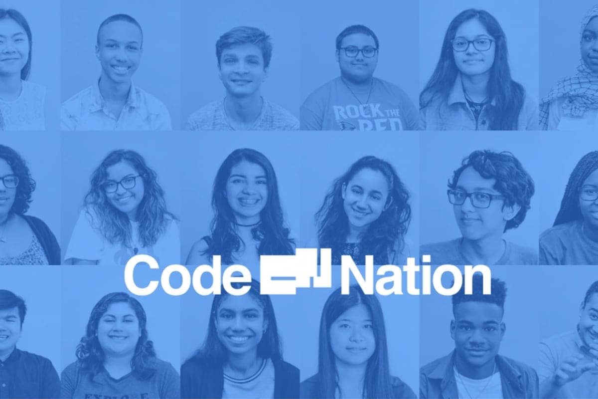 Code Nation branding over portraits of the students its programs serve